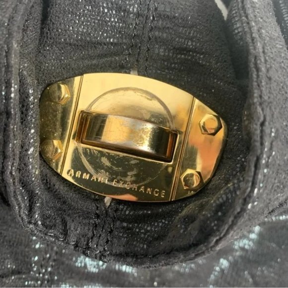 A/X Armani Exchange Shimmery Black Expandable Hobo Bag w Decorative Grommets - Picture 3 of 5